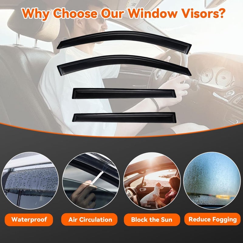 PLDDE Rain Guards Compatible with 2014-2025 Jeep Cherokee, Tape-On Side Window Visor Wind Deflector Vent Visors Car Accessories 4pcs - Image 2